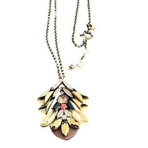 J Crew Goldtone Art Deco Beaded Long Necklace Vintage 32" + 2"